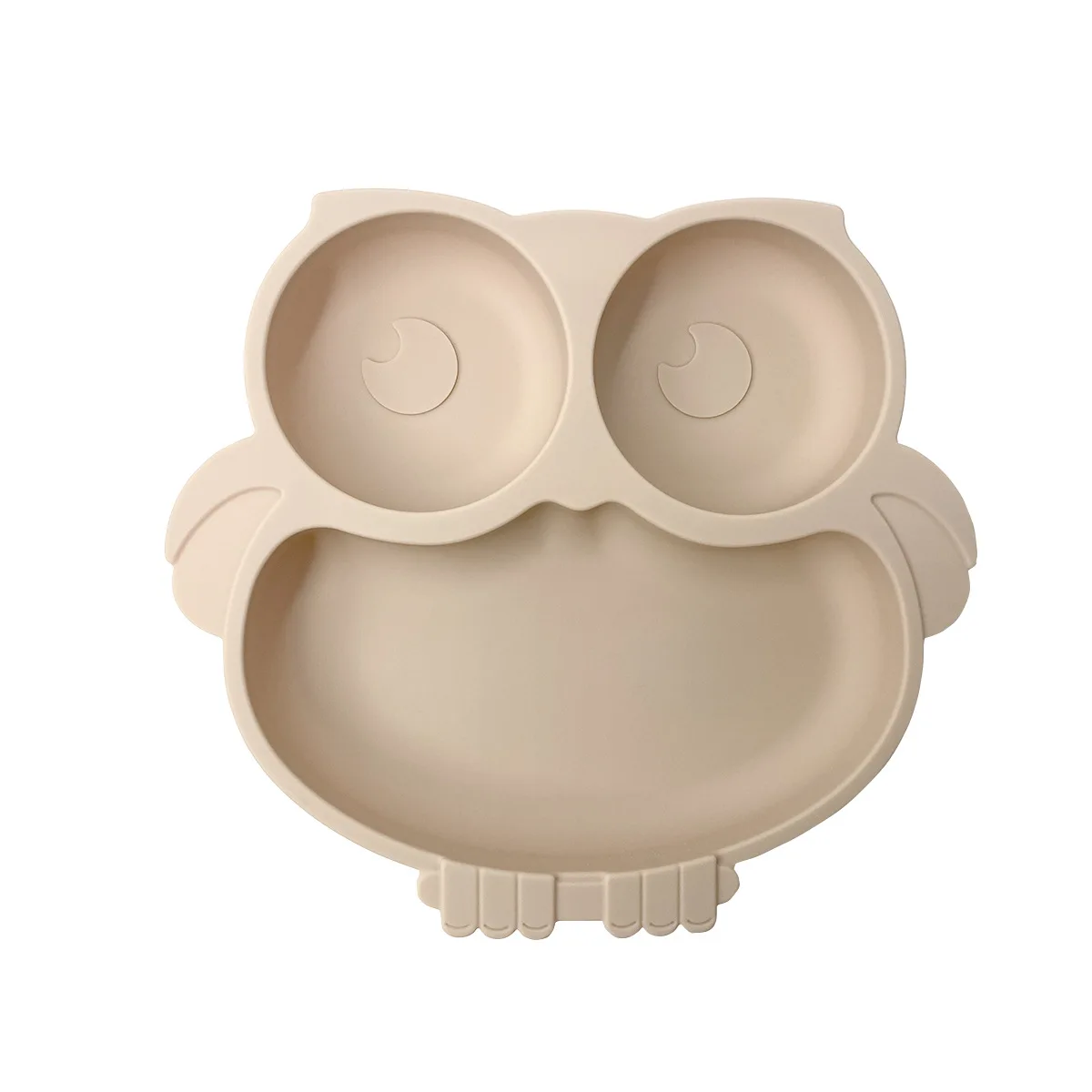assiette bébé hibou silicone beige