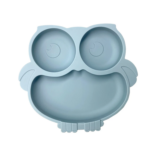 assiette bébé hibou silicone bleu
