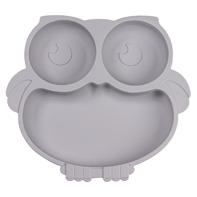 assiette bébé hibou silicone gris
