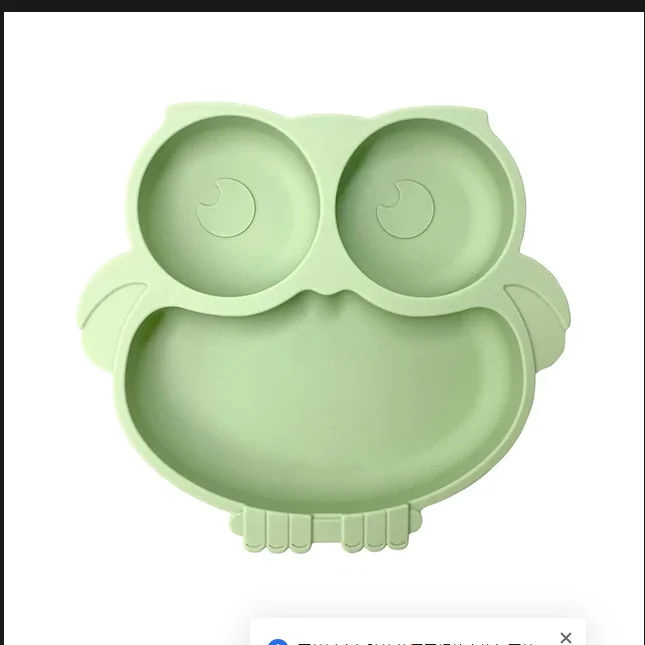 assiette bébé hibou silicone vert