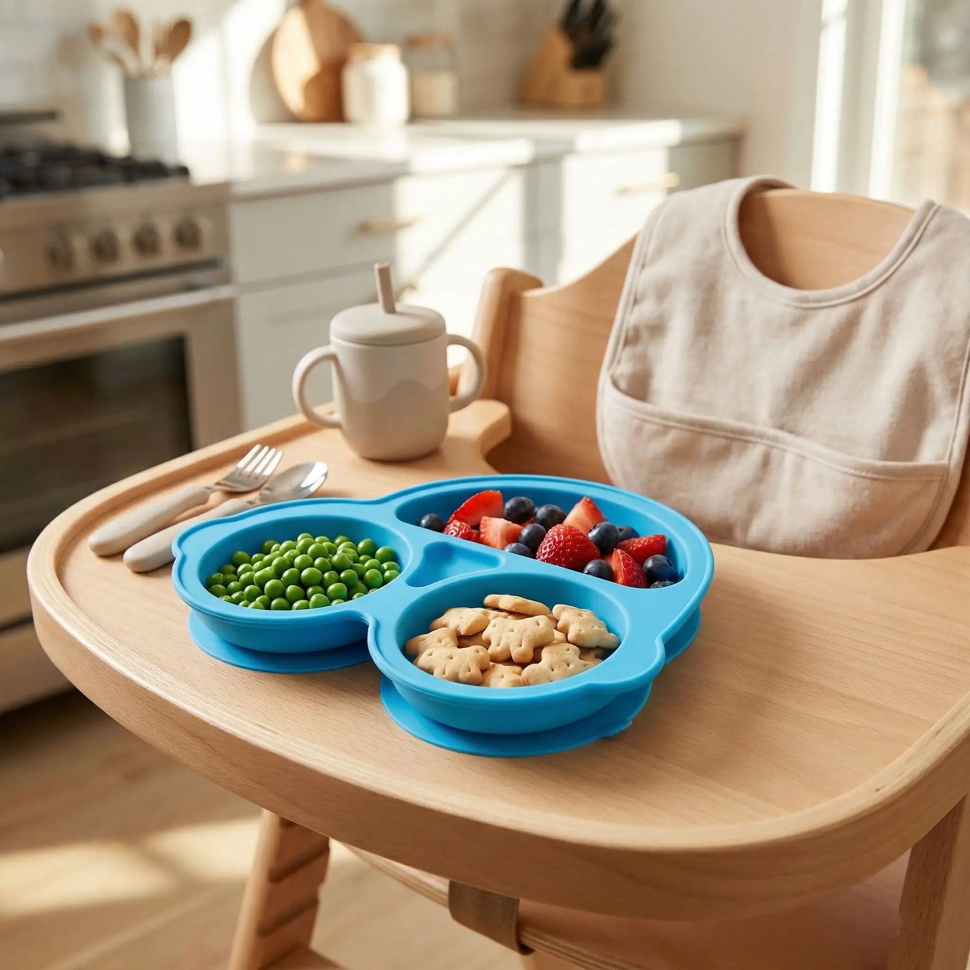 assiette bébé ventouse bleu