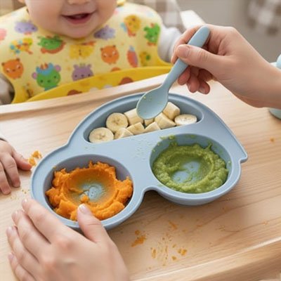 Assiette bébé ventouse gris