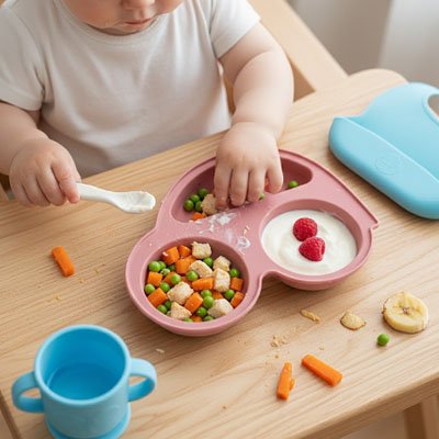Assiette bébé ventouse rose 
