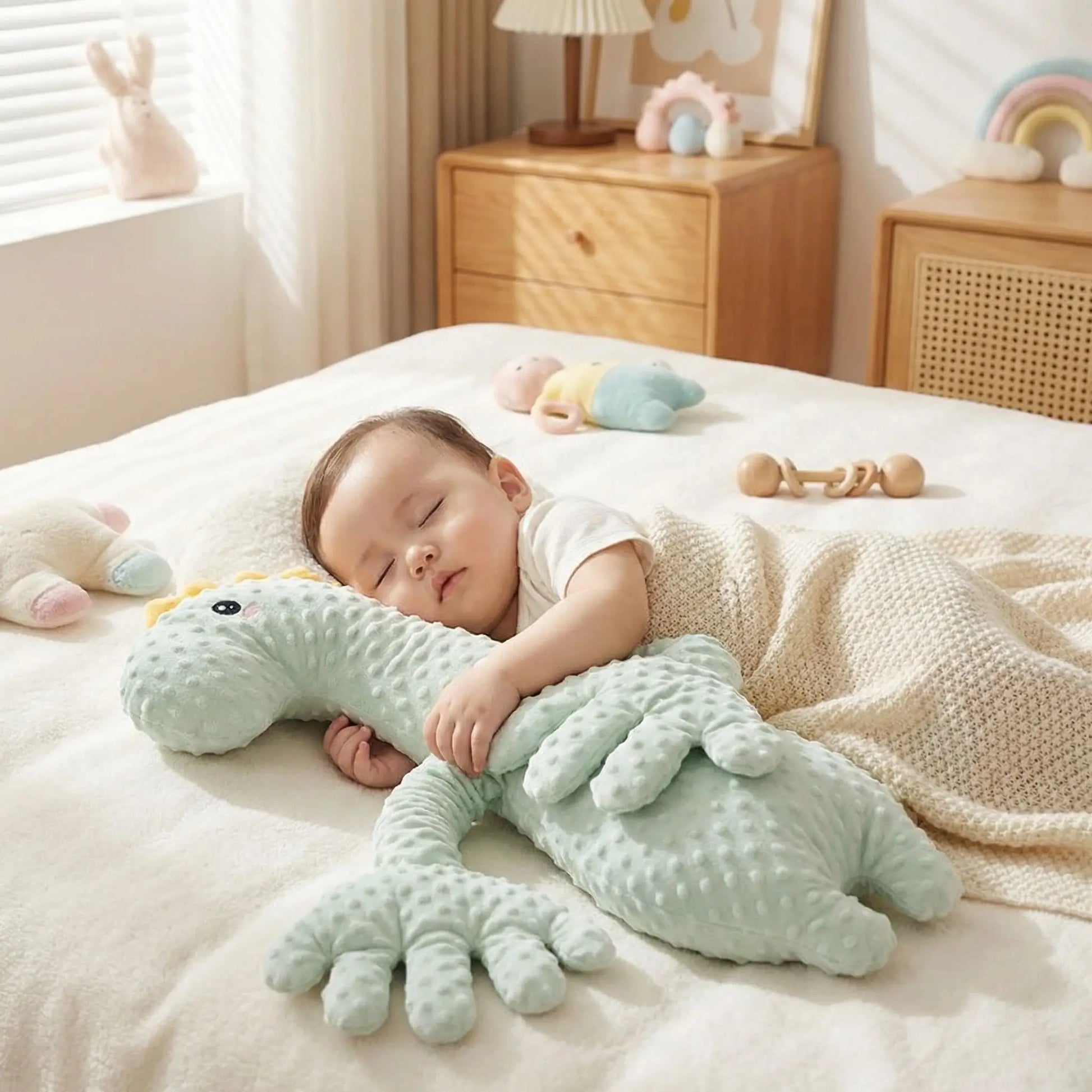 coussin bébé dinosaure vert