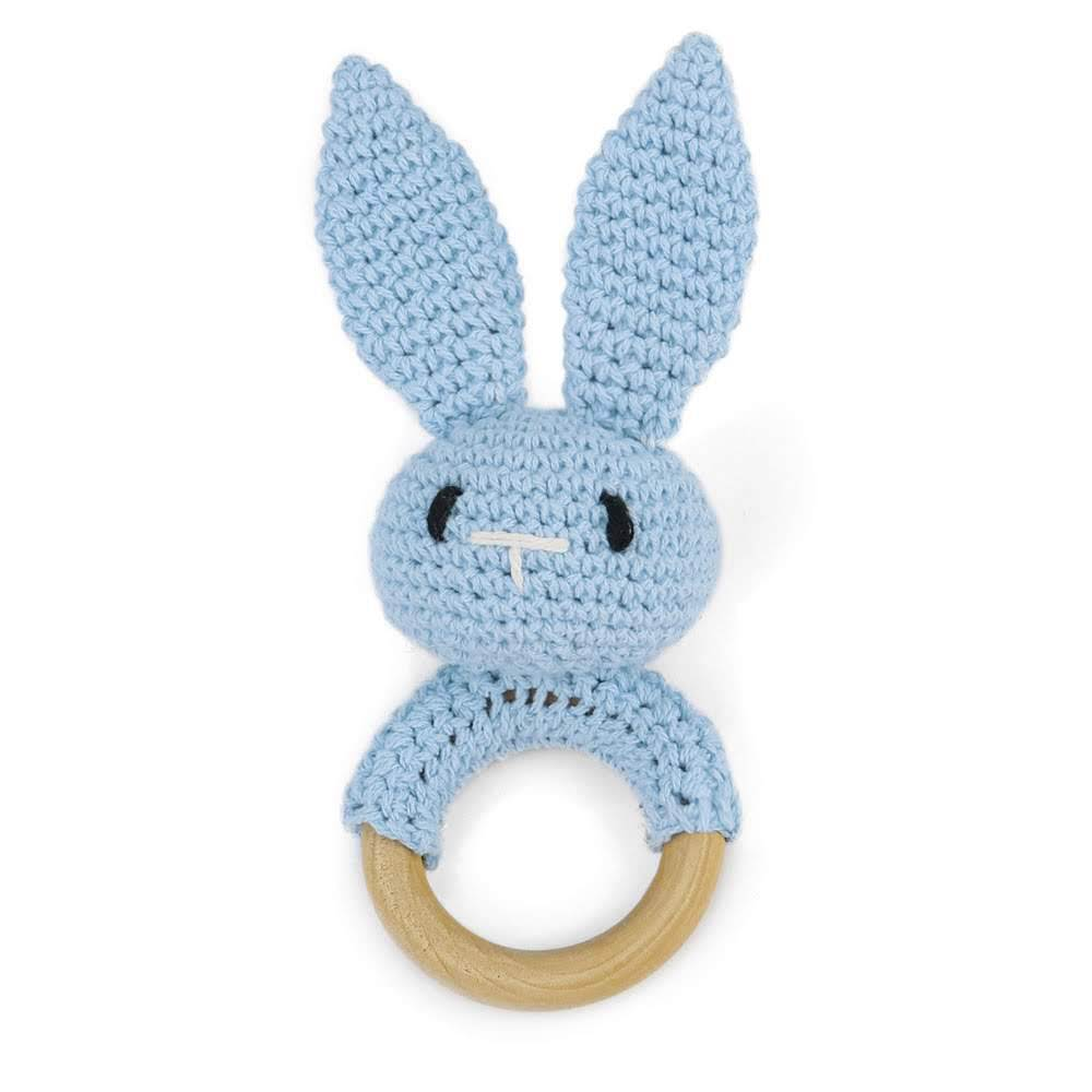 hochet bébé bois bleu